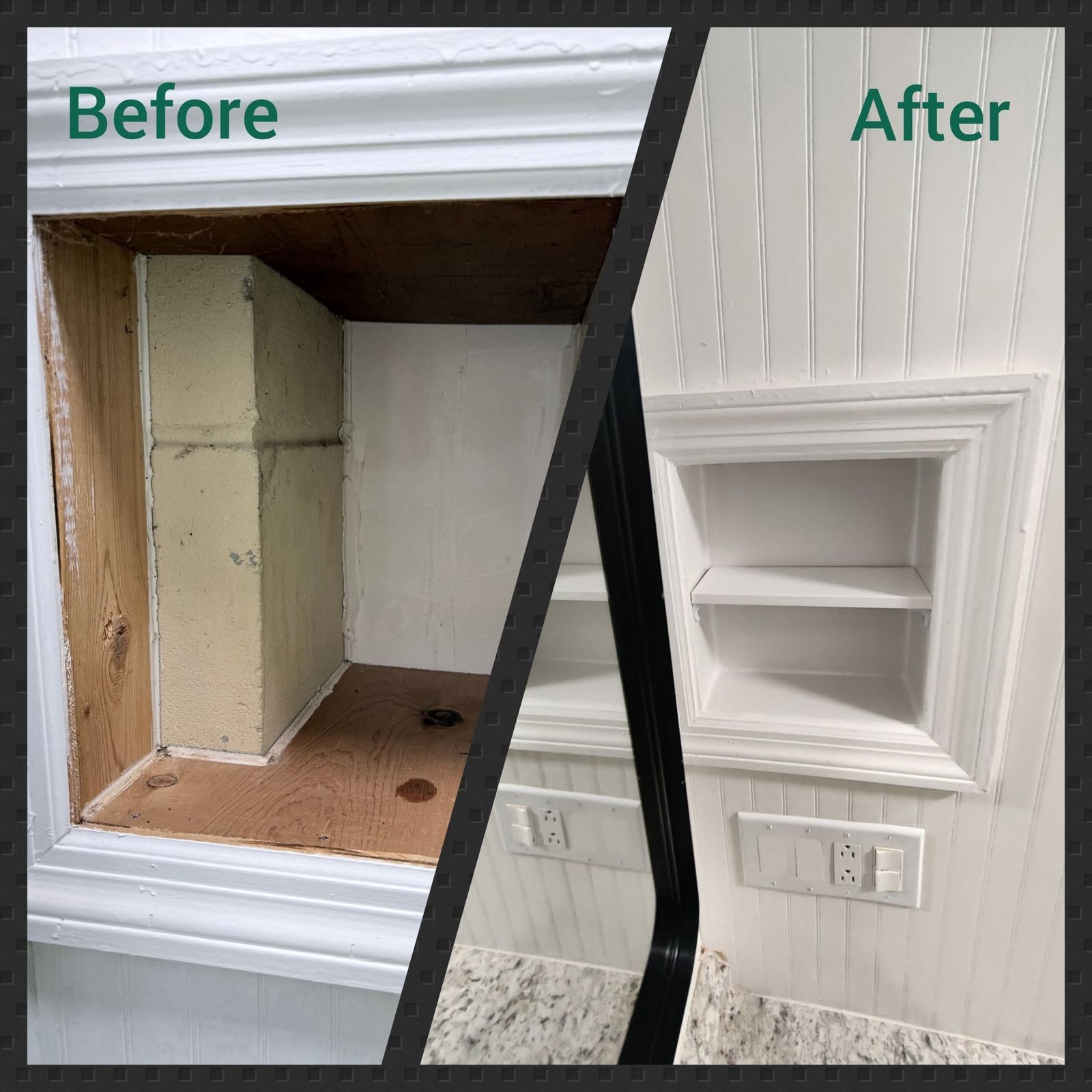 Custom wall shelf installation and finish carpentry