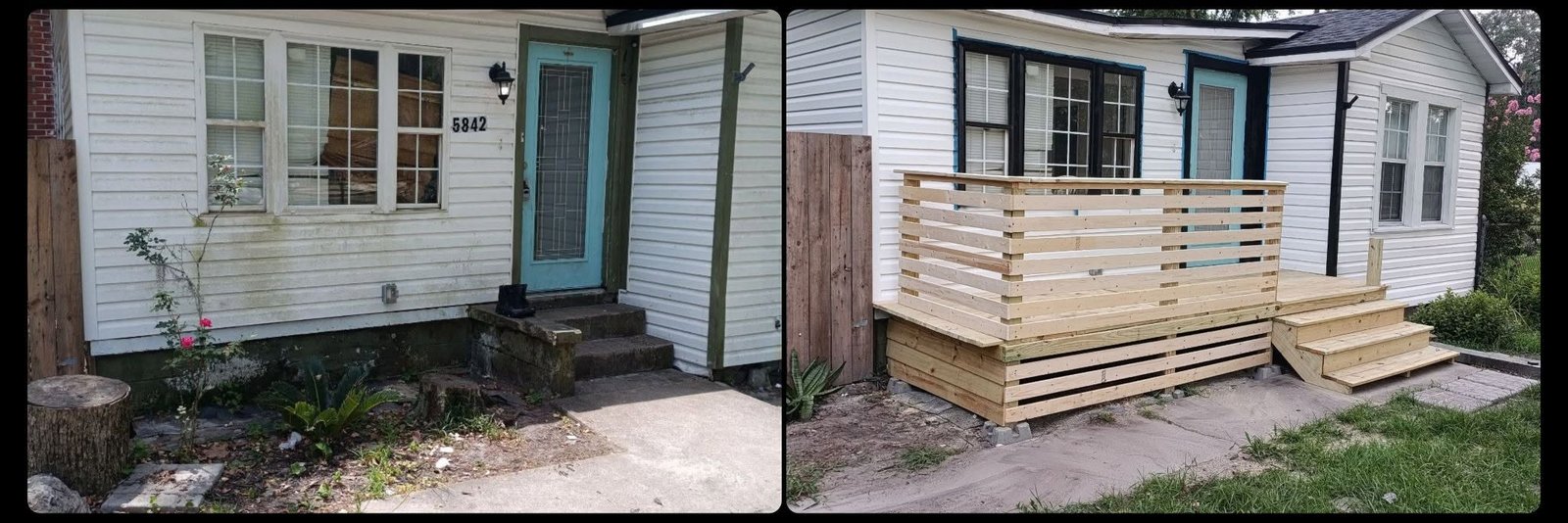 Custom front porch and deck with steps and railing